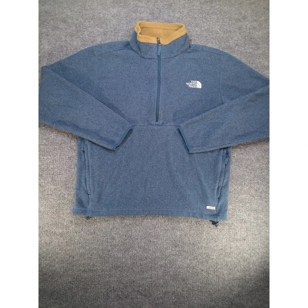 The North Face Fleece Pullover Mens Medium Blue Tan 1/4 Zip Outdoor Jacket